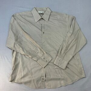 Pronto‎ Uomo Shirt XL Mens Beige Button up Long Sleeve Italy